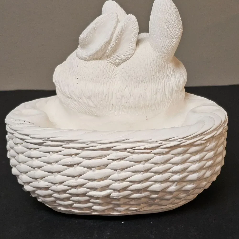 Wee Crafts Ceramic Easter Bunny Basket Unpainted Vtg 1990s 7